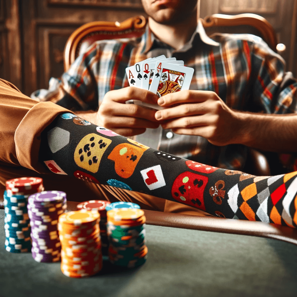 Joueur de poker avec des chaussettes originales