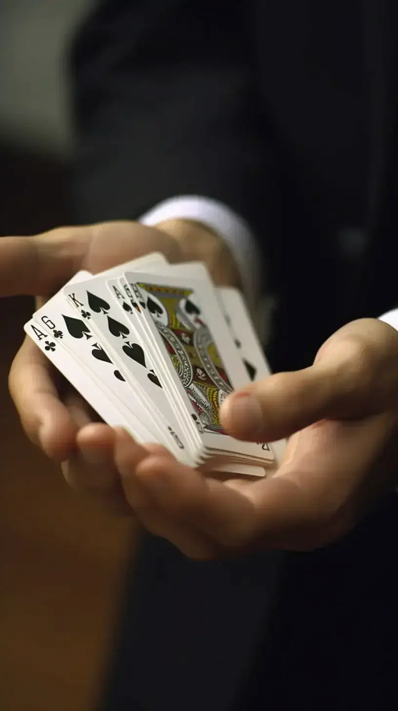 Homme qui tient des cartes de poker dans ses mains