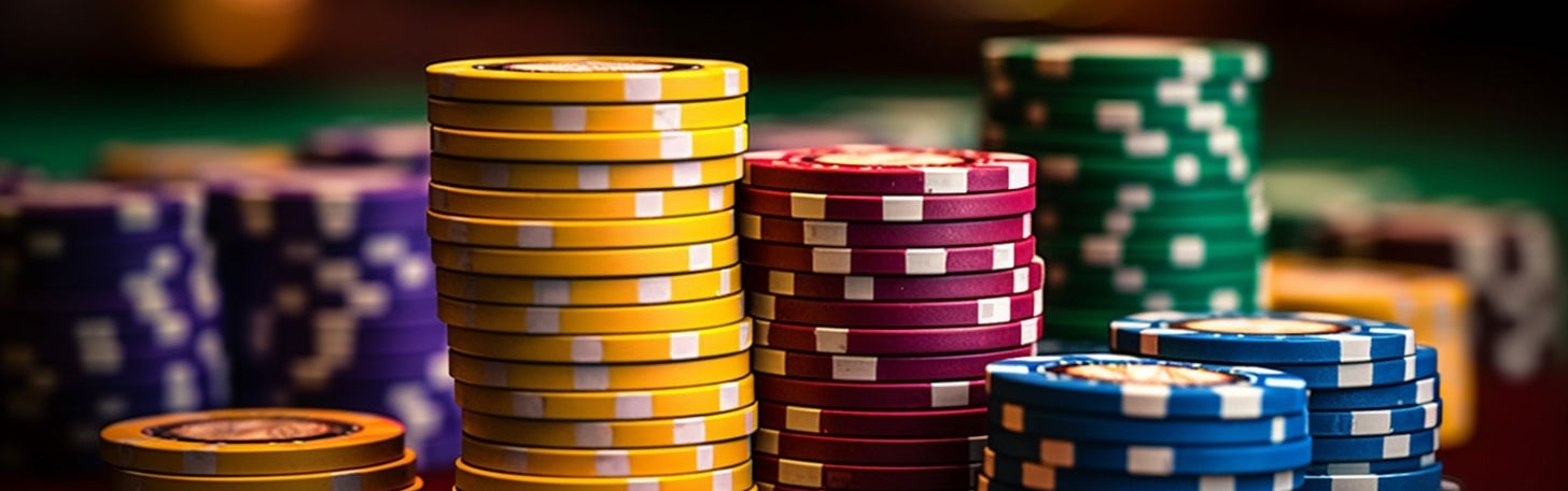 Piles de jetons de poker de plusieurs couleurs, photo prise de près 