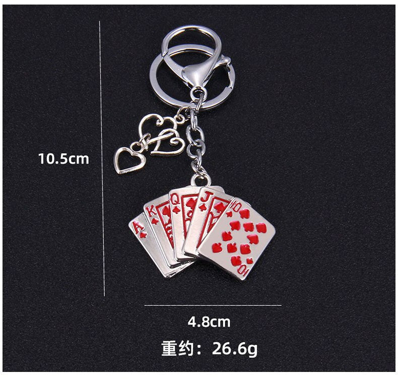 Accessoires poker 0 Quinte Flush rouge Porte-clés en métal cartes de poker